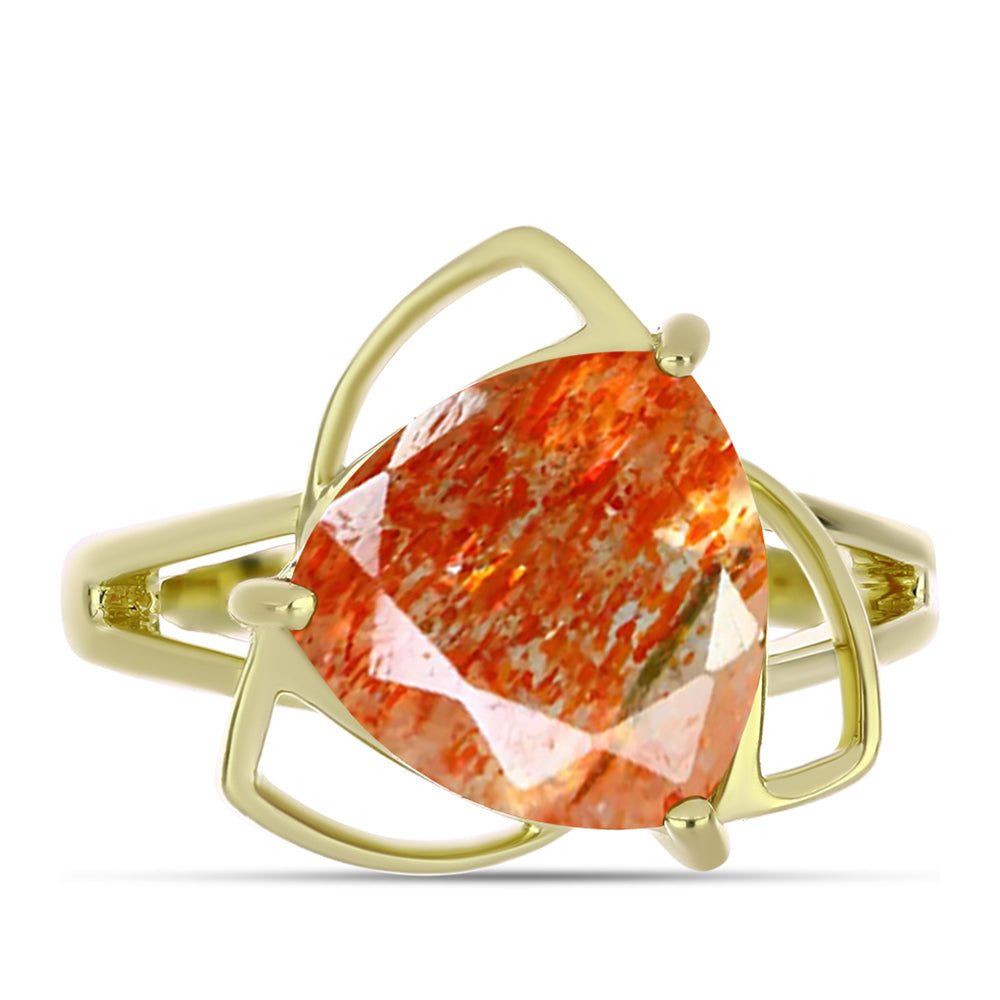 Anillo de Plata Bañada en Oro con Piedra Solar de Oregon