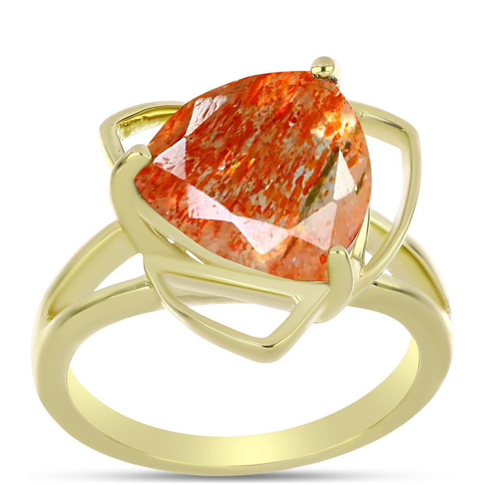 Anillo de Plata Bañada en Oro con Piedra Solar de Oregon 3 