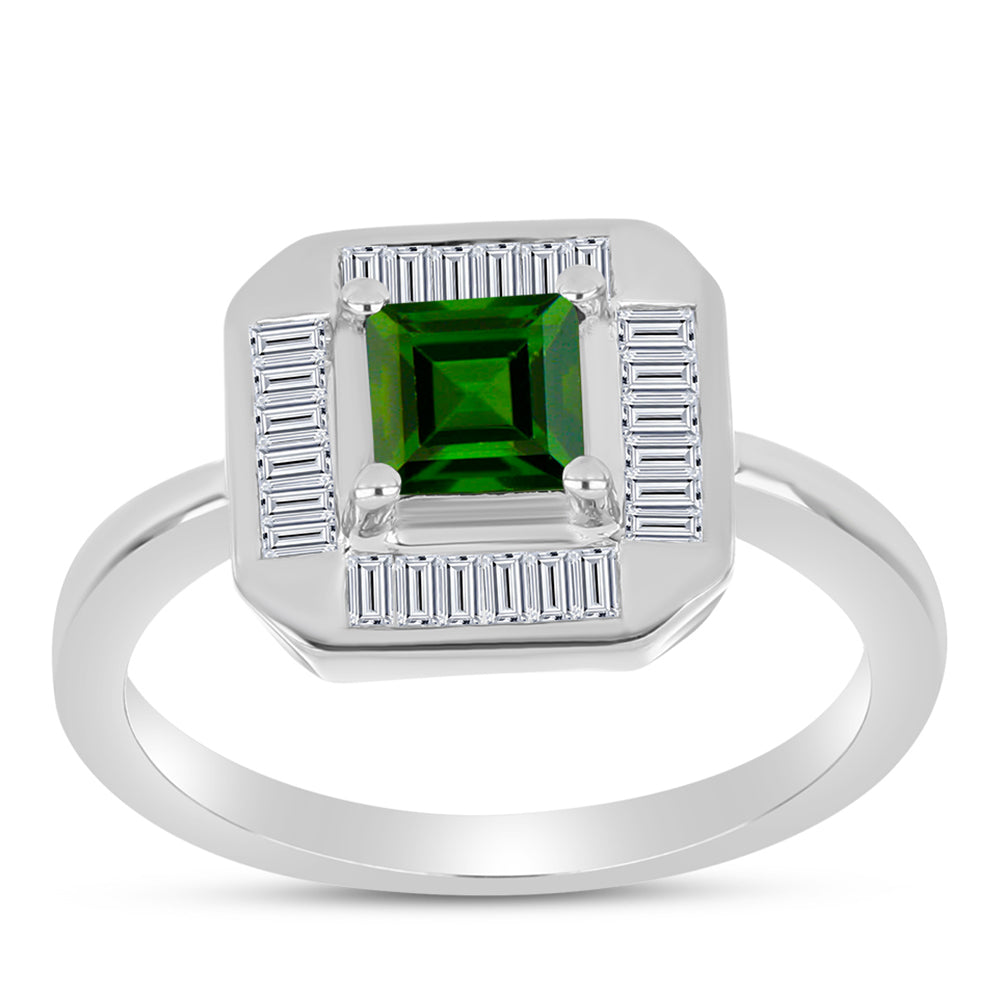 Anillo de Plata con Diópsido de Cromo y Zircón Blanco 3 