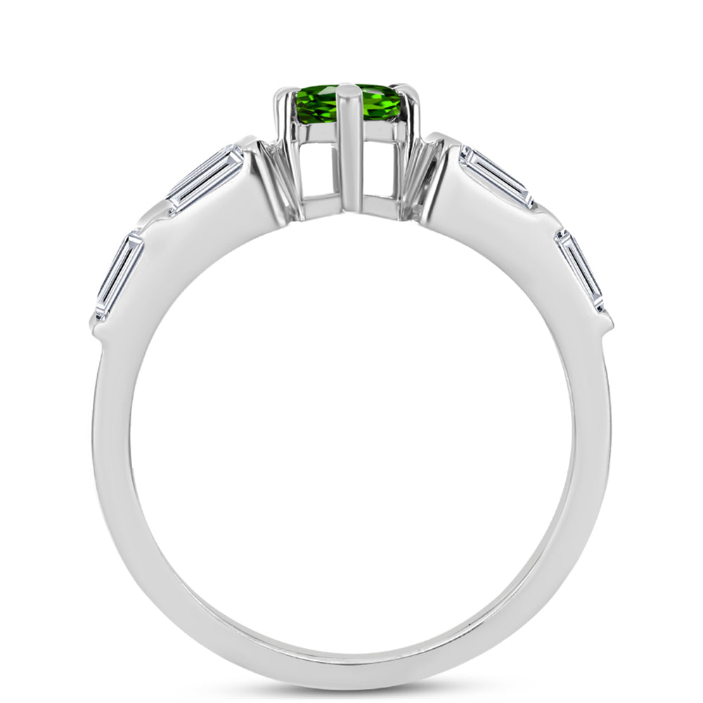 Anillo de Plata con Diópsido de Cromo y Topacio Blanco