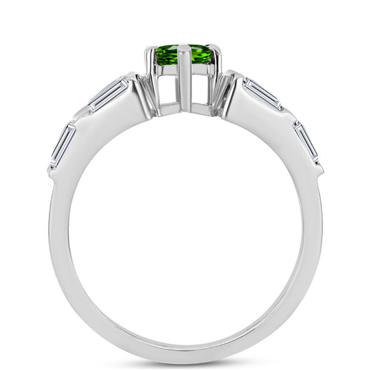 Anillo de Plata con Diópsido de Cromo y Topacio Blanco