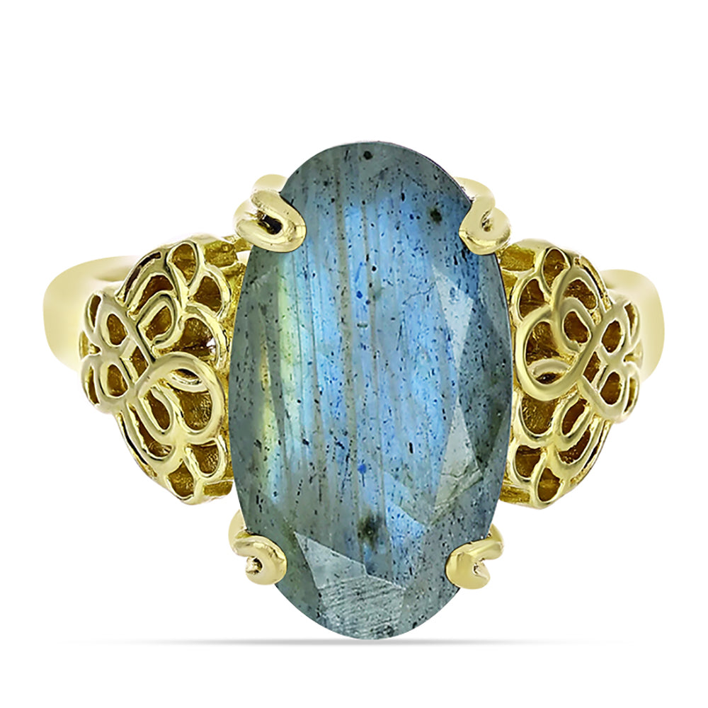 Anillo de Plata Bañada en Oro con Labradorita