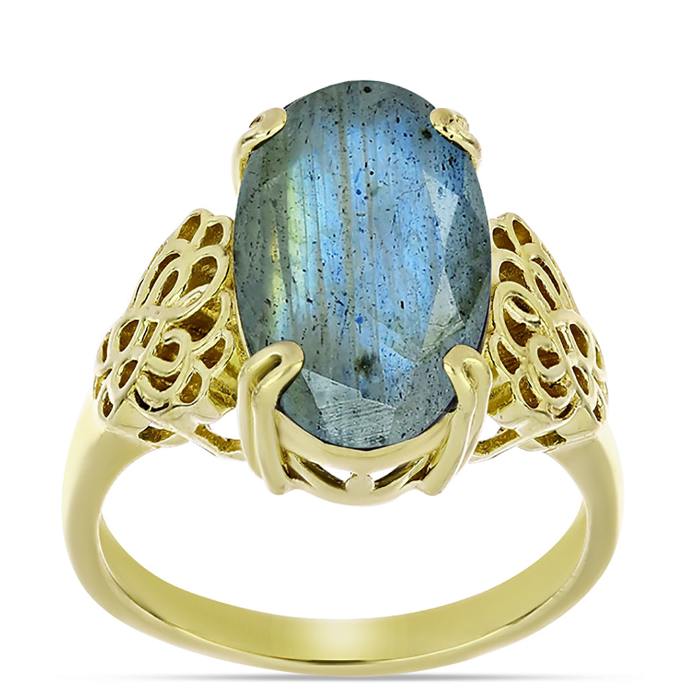 Anillo de Plata Bañada en Oro con Labradorita