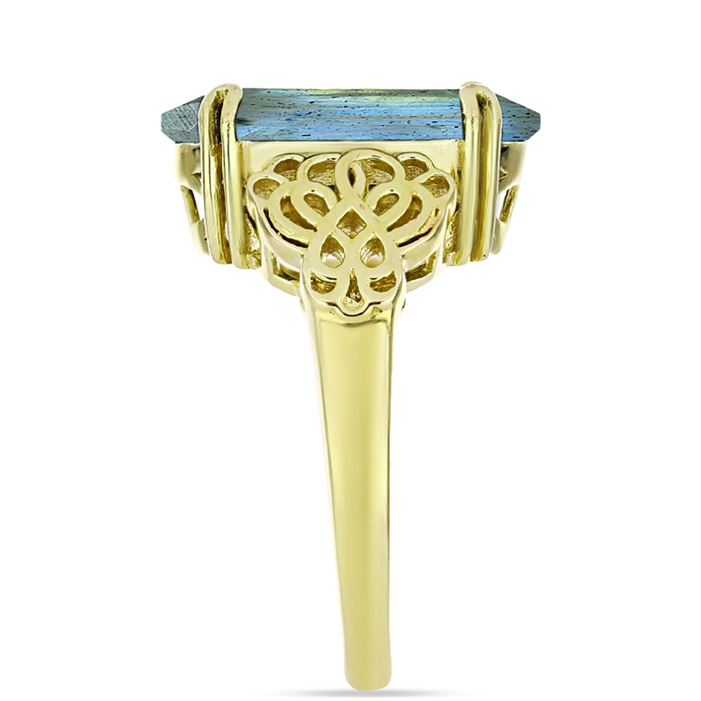 Anillo de Plata Bañada en Oro con Labradorita 8 