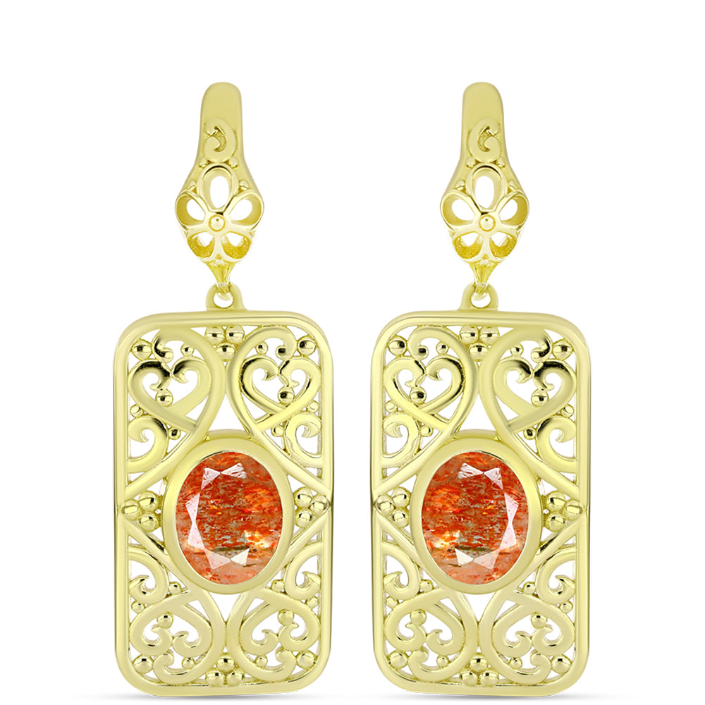Pendientes de Plata Bañada en Oro con Piedra Solar de Oregon 1 