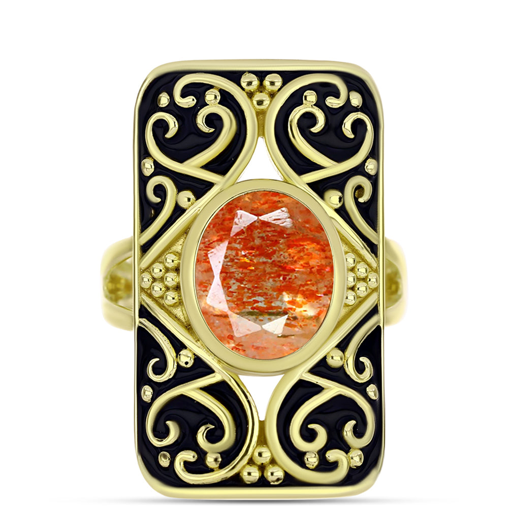 Anillo de Plata Bañada en Oro con Piedra Solar de Oregon 1 