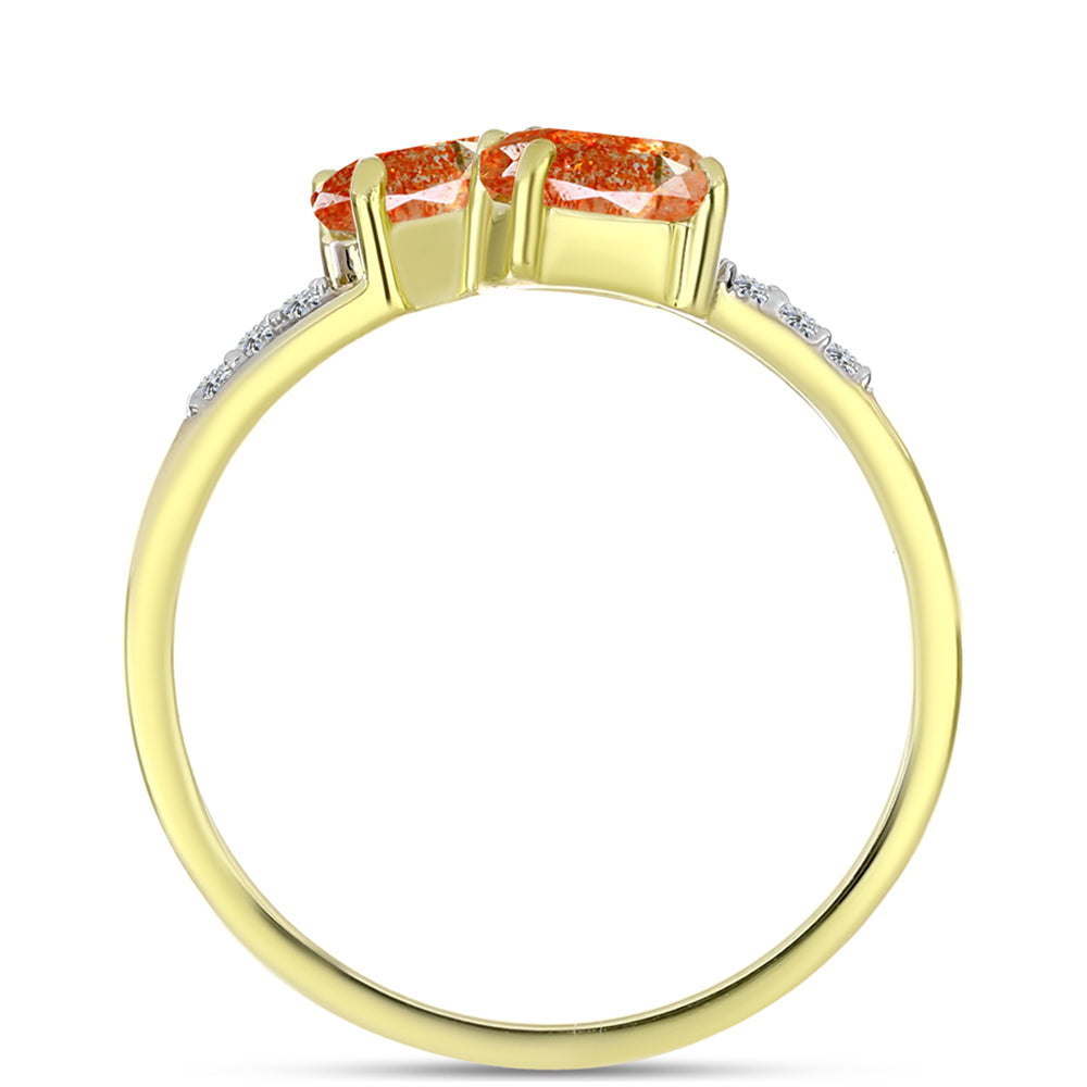 Anillo de Plata Bañada en Oro con Piedra Solar de Oregon y Topacio Blanco 2 