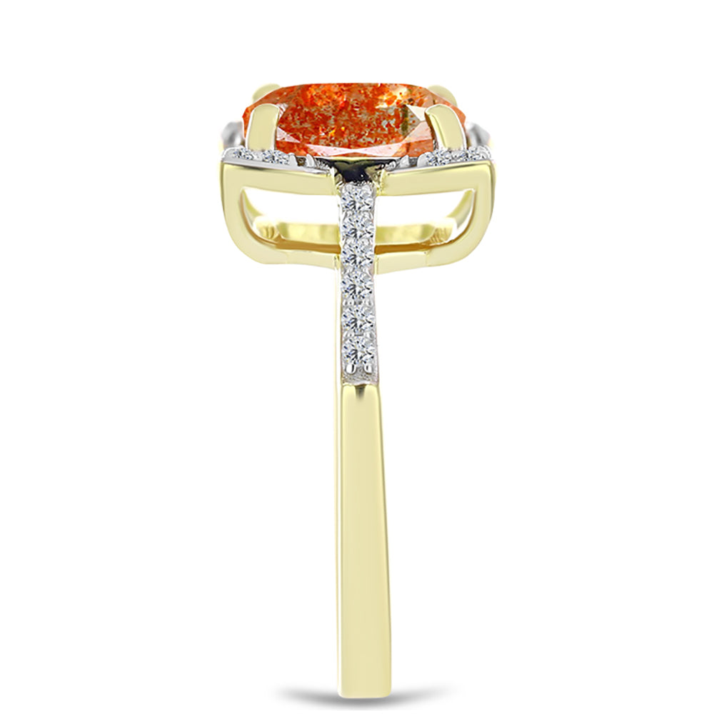 Anillo de Plata Bañada en Oro con Piedra Solar de Oregon y Topacio Blanco 4 