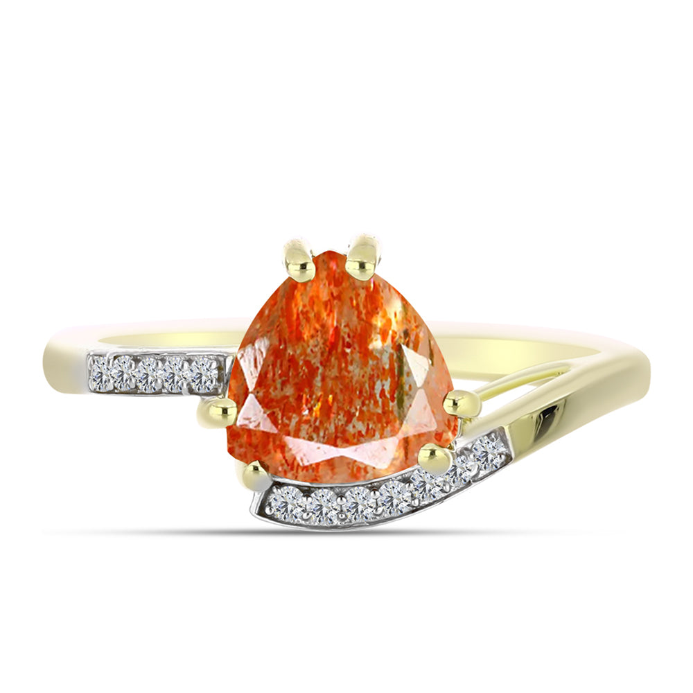 Anillo de Plata Bañada en Oro con Piedra Solar de Oregon y Topacio Blanco 1 