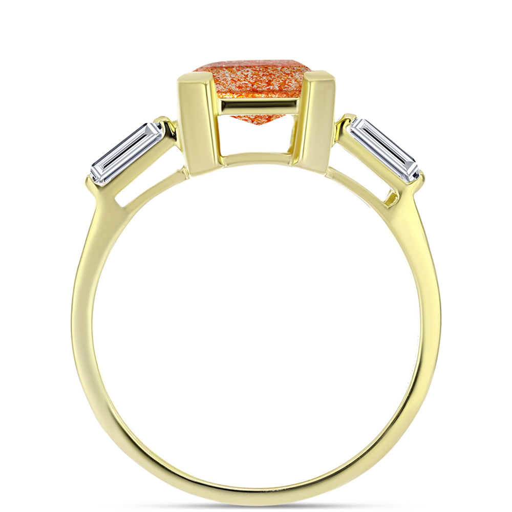 Anillo de Plata Bañada en Oro con Piedra Solar de Oregon y Topacio Blanco