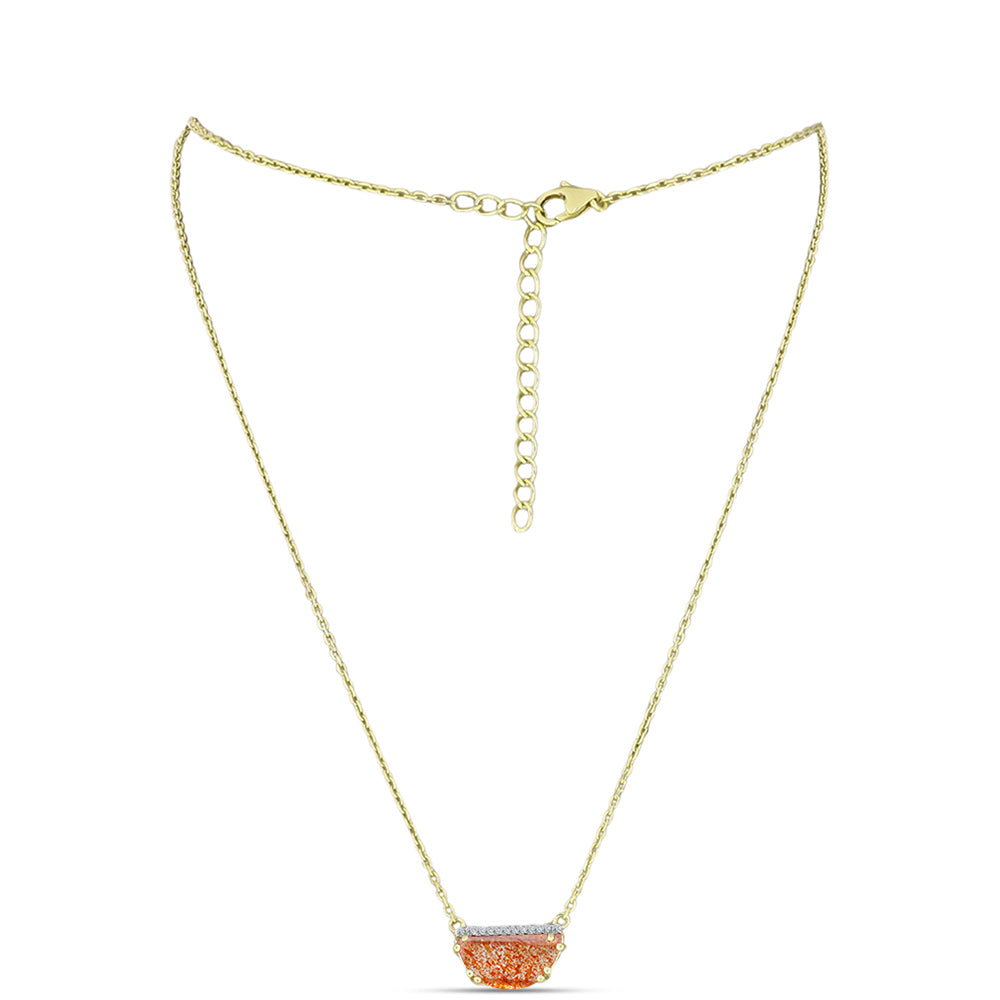 Collar de Plata Bañada en Oro con Piedra Solar de Oregon y Topacio Blanco 1 
