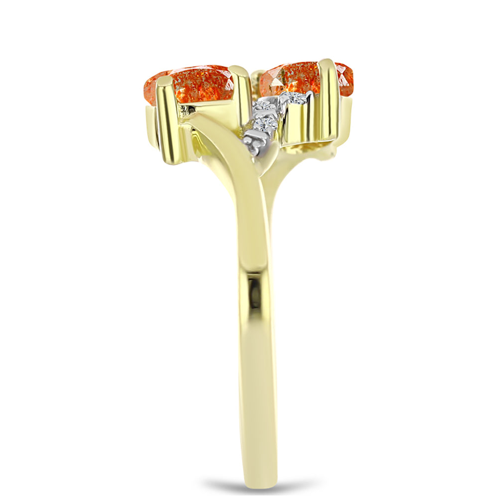 Anillo de Plata Bañada en Oro con Piedra Solar de Oregon y Topacio Blanco 4 