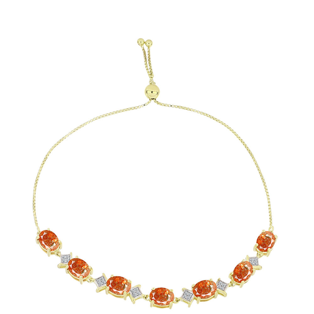 Pulsera de Plata Bañada en Oro con Piedra Solar de Oregon y Topacio Blanco 1 