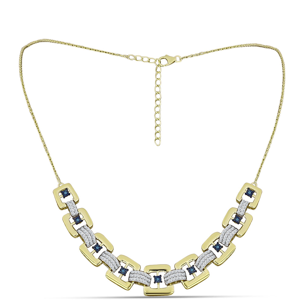Collar de Plata Bañada en Oro con Diamante Azul y Topacio Blanco 1 