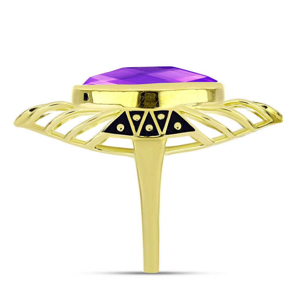Anillo de Plata Bañada en Oro con Ágata Púrpura 4 