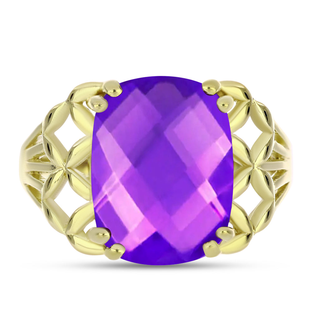 Anillo de Plata Bañada en Oro con Ágata Púrpura 1 