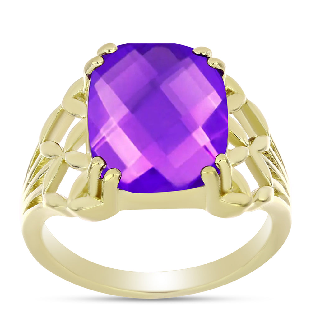 Anillo de Plata Bañada en Oro con Ágata Púrpura 3 