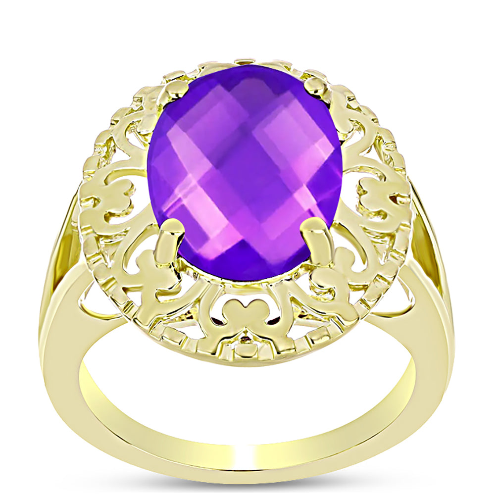 Anillo de Plata Bañada en Oro con Ágata Púrpura 3 