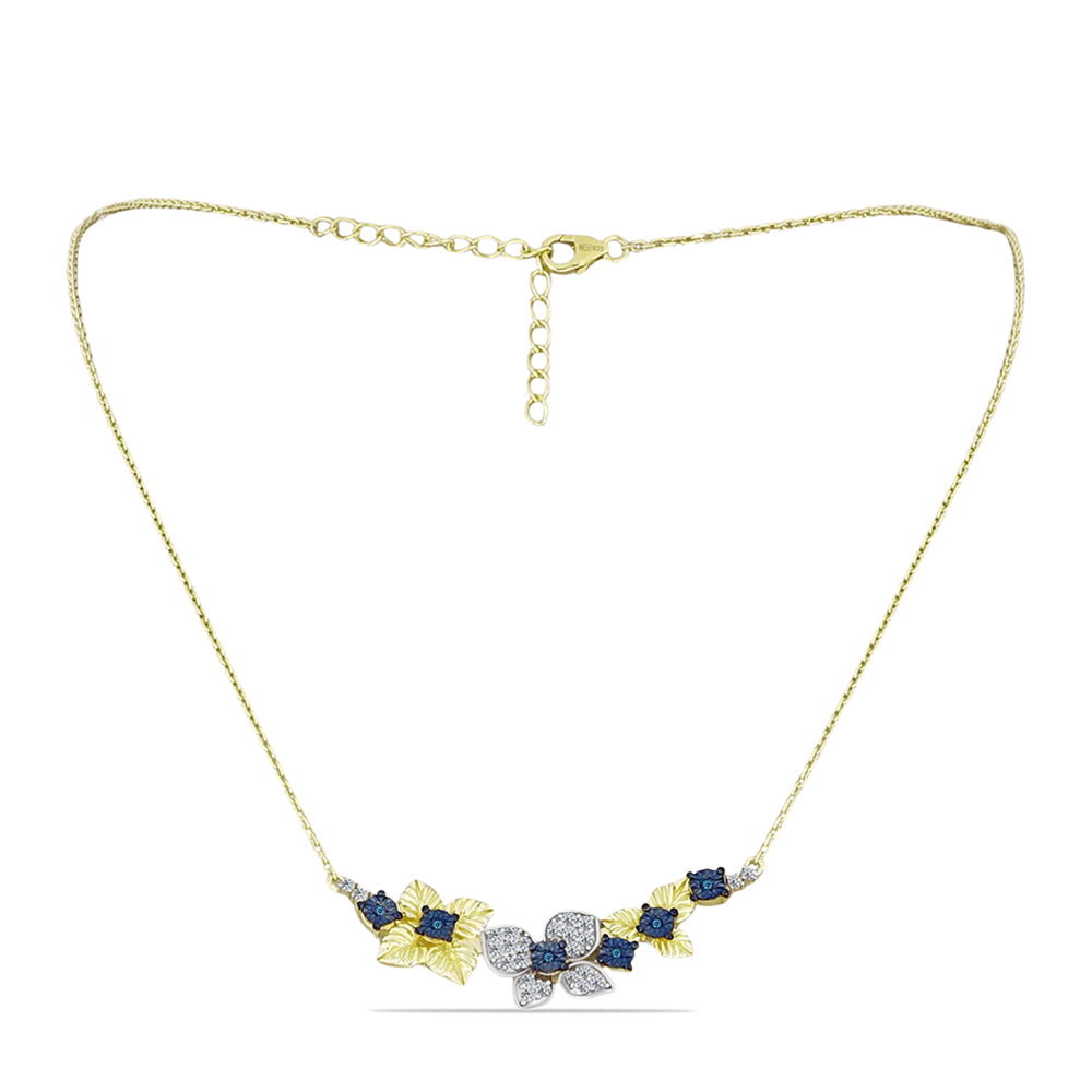 Collar de Plata Bañada en Oro con Diamante Azul y Topacio Blanco 1 