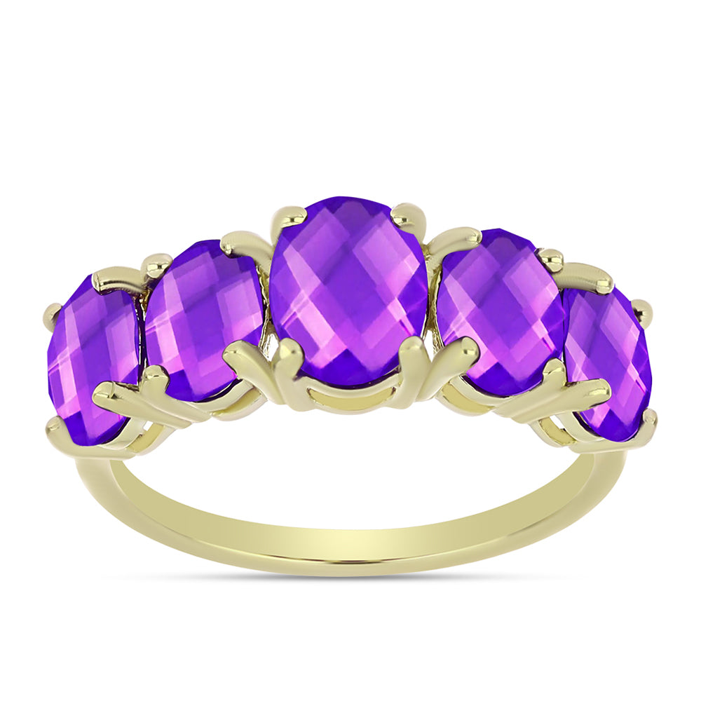 Anillo de Plata Bañada en Oro con Ágata Púrpura 3 