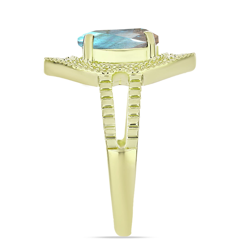 Anillo de Plata Bañada en Oro con Labradorita