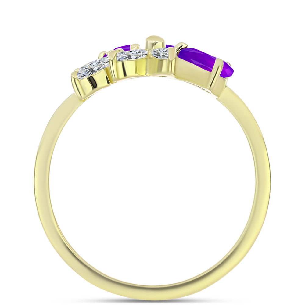 Anillo de Plata Bañada en Oro con Ágata Púrpura y Topacio Blanco