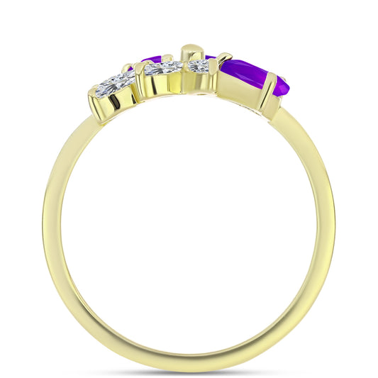 Anillo de Plata Bañada en Oro con Ágata Púrpura y Topacio Blanco