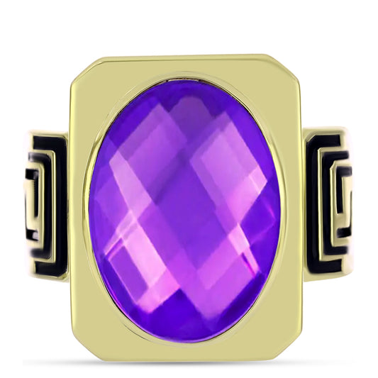Anillo de Plata Bañada en Oro con Ágata Púrpura