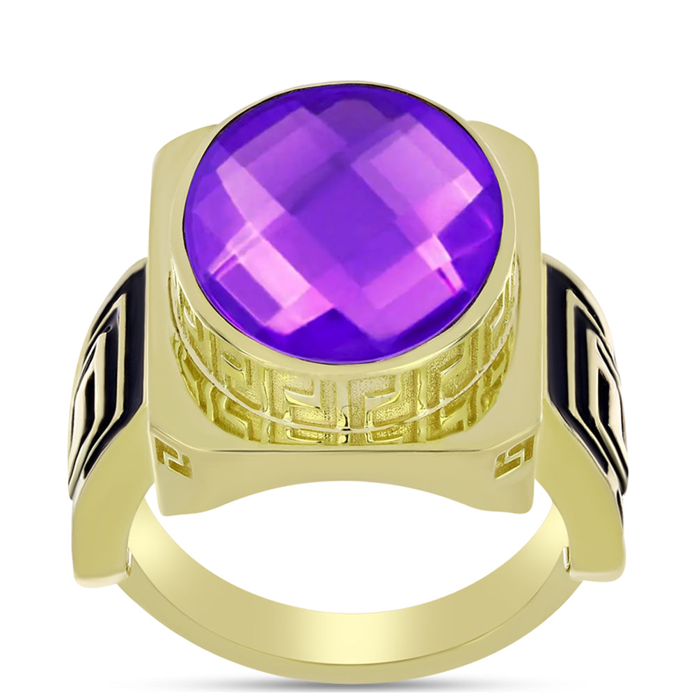 Anillo de Plata Bañada en Oro con Ágata Púrpura 3 
