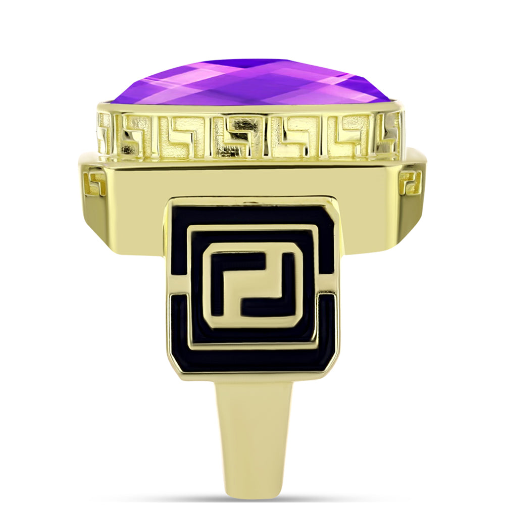 Anillo de Plata Bañada en Oro con Ágata Púrpura 4 