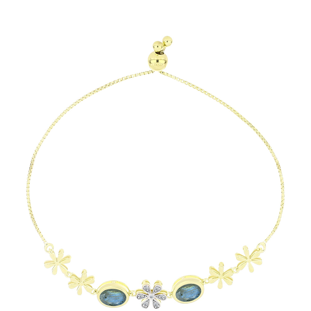 Pulsera de Plata Bañada en Oro con Labradorita y Topacio Blanco