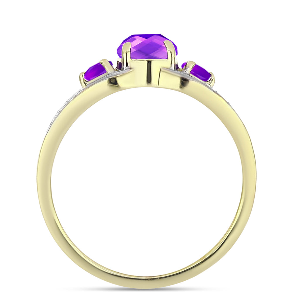 Anillo de Plata Bañada en Oro con Ágata Púrpura y Topacio Blanco 2 