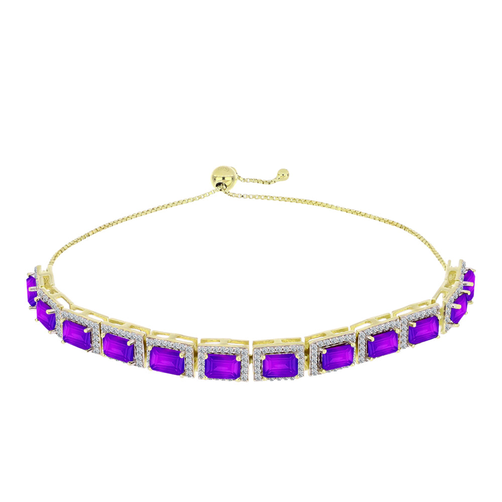 Pulsera de Plata Bañada en Oro con Ágata Púrpura y Topacio Blanco 1 