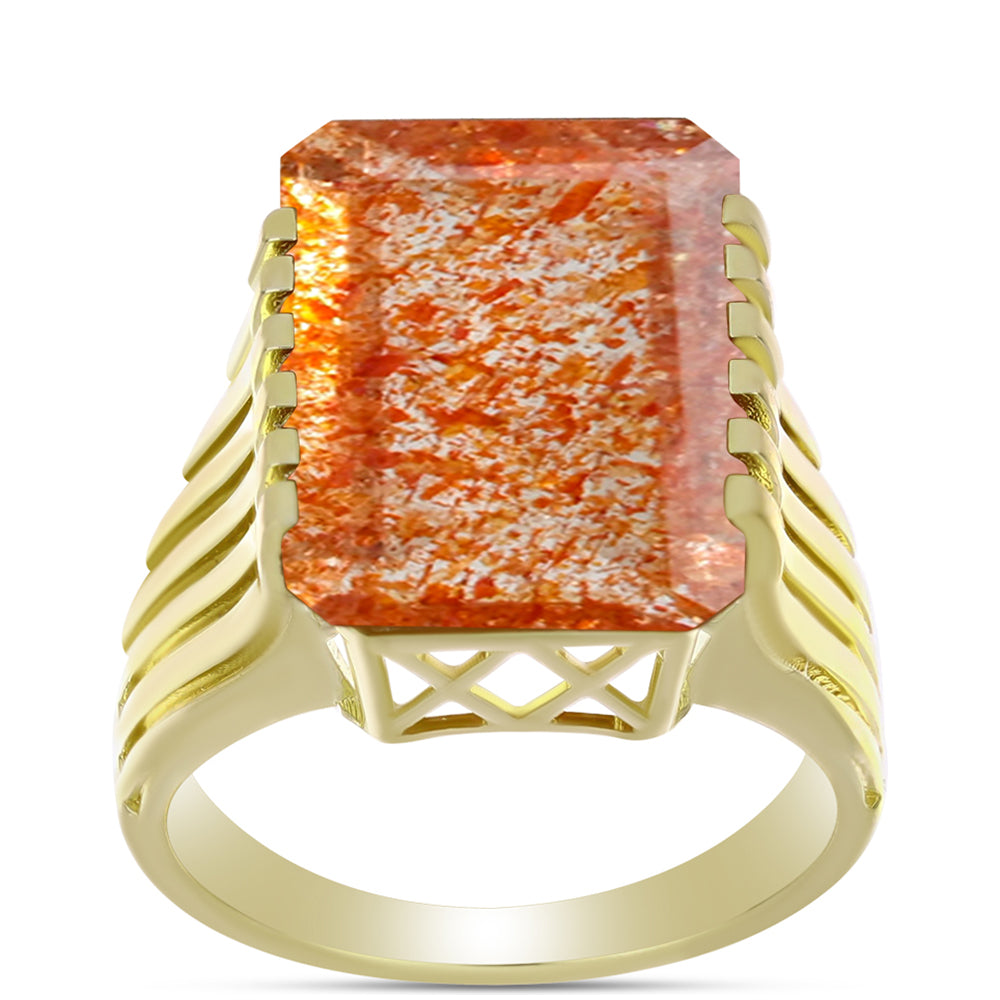 Anillo de Plata Bañada en Oro con Piedra Solar de Oregon 3 