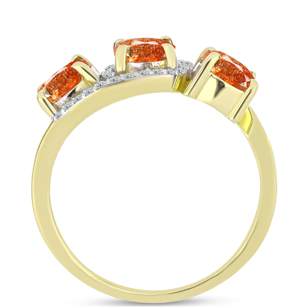 Anillo de Plata Bañada en Oro con Piedra Solar de Oregon y Topacio Blanco 2 