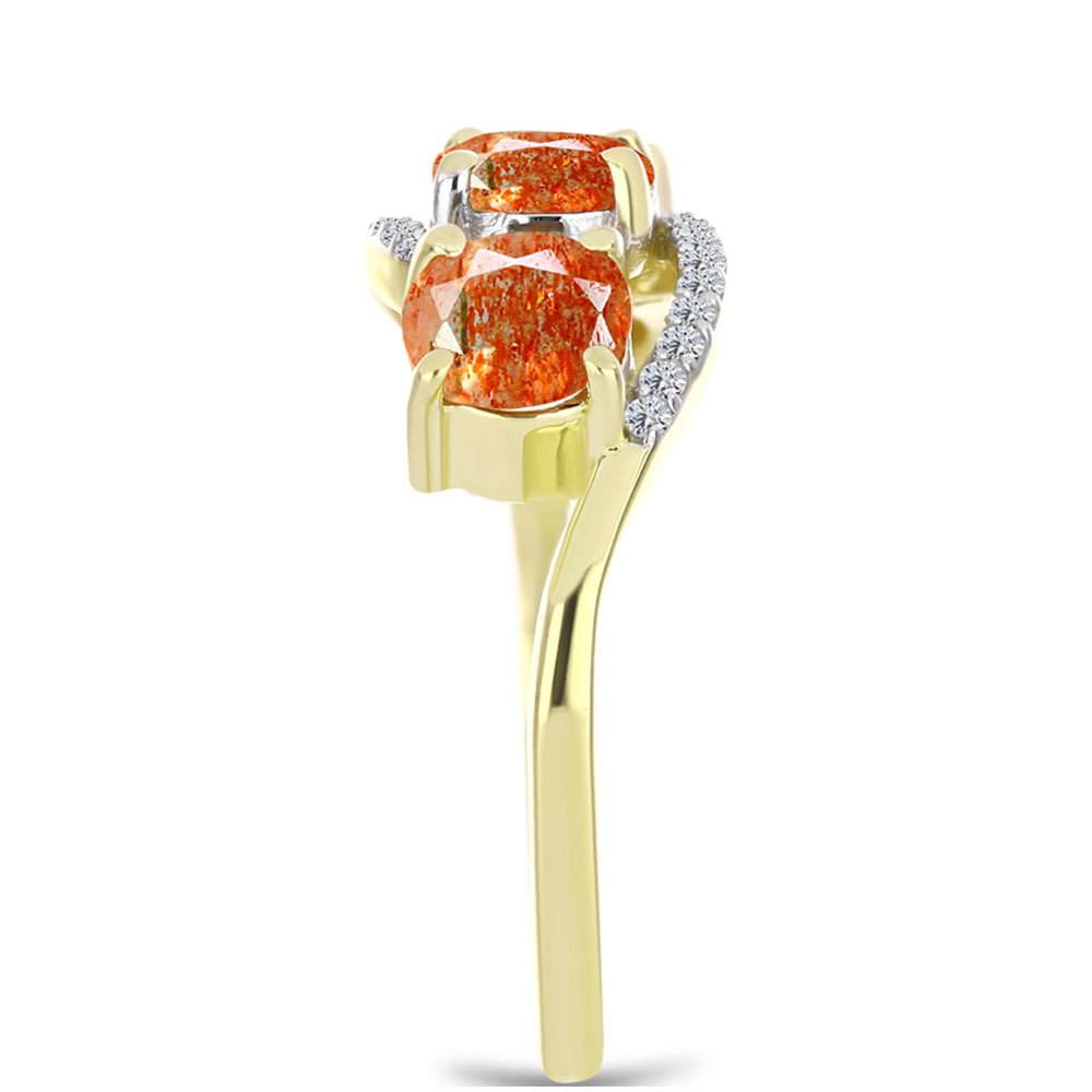 Anillo de Plata Bañada en Oro con Piedra Solar de Oregon y Topacio Blanco 4 