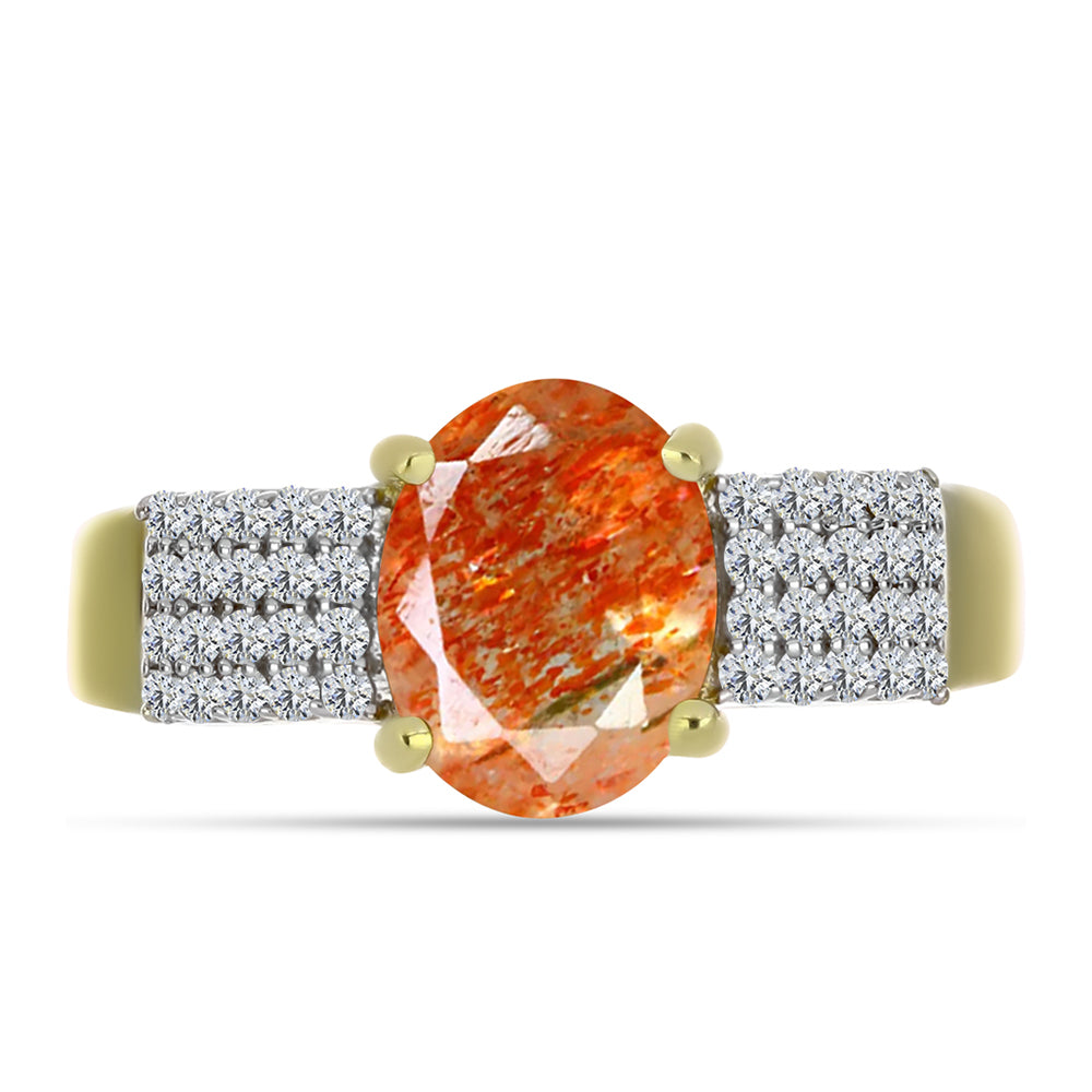 Anillo de Plata Bañada en Oro con Piedra Solar de Oregon y Topacio Blanco 1 