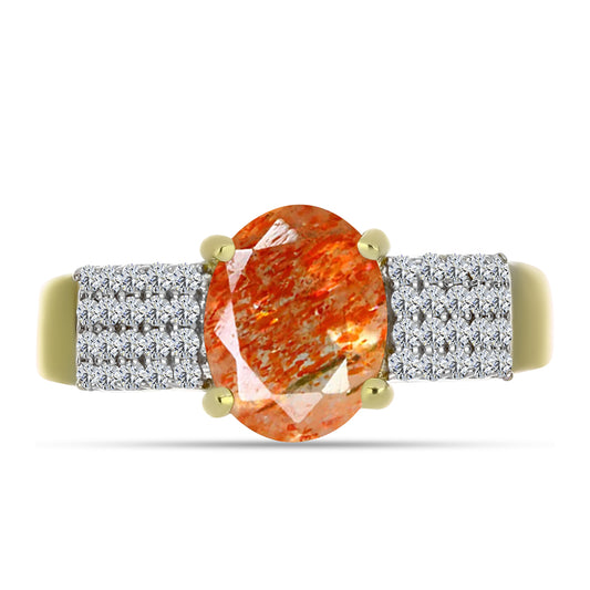 Anillo de Plata Bañada en Oro con Piedra Solar de Oregon y Topacio Blanco