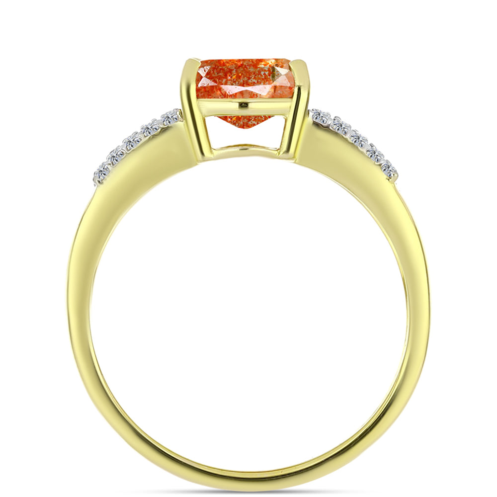 Anillo de Plata Bañada en Oro con Piedra Solar de Oregon y Topacio Blanco 2 