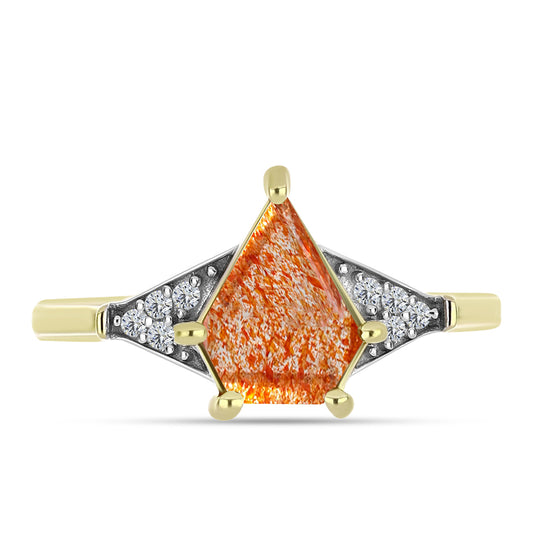 Anillo de Plata Bañada en Oro con Piedra Solar de Oregon y Topacio Blanco
