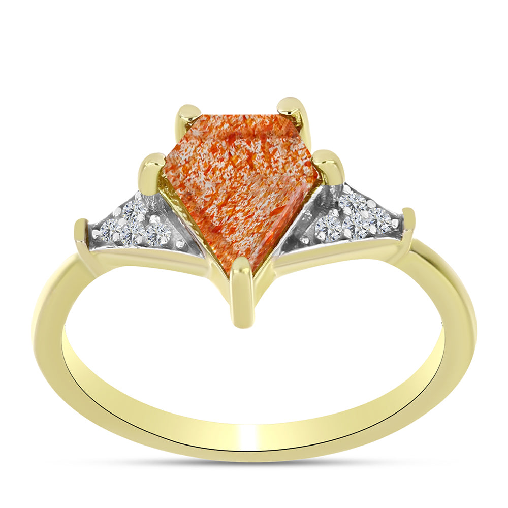 Anillo de Plata Bañada en Oro con Piedra Solar de Oregon y Topacio Blanco