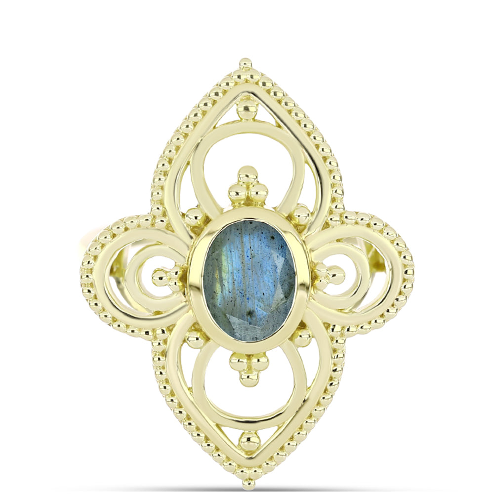Anillo de Plata Bañada en Oro con Labradorita 1 