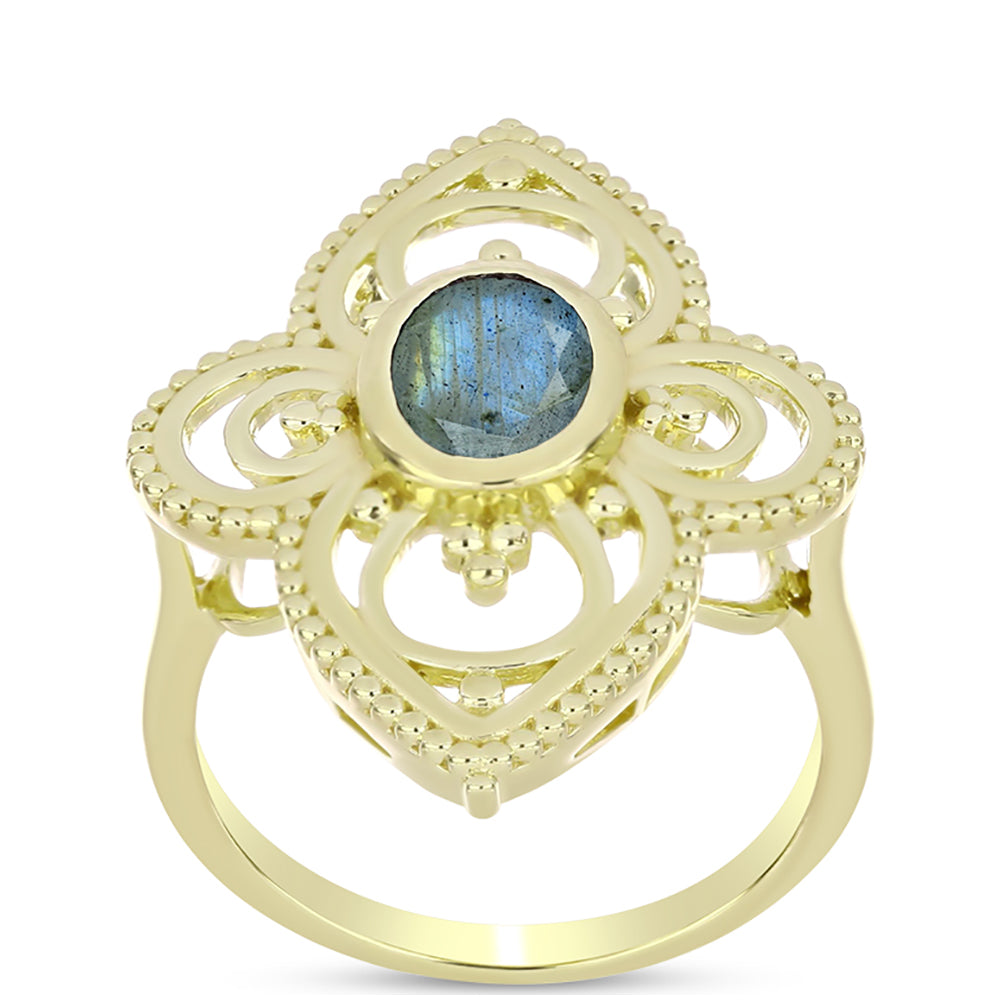 Anillo de Plata Bañada en Oro con Labradorita