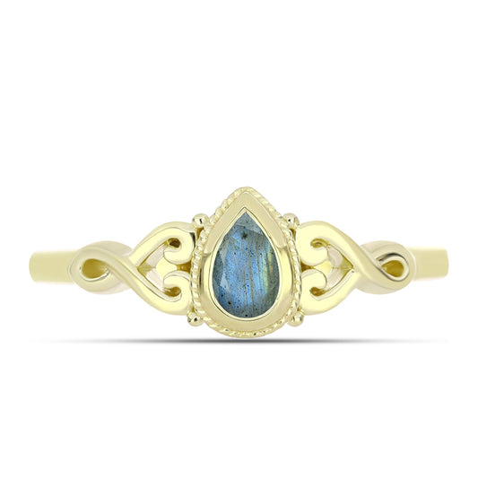 Anillo de Plata Bañada en Oro con Labradorita