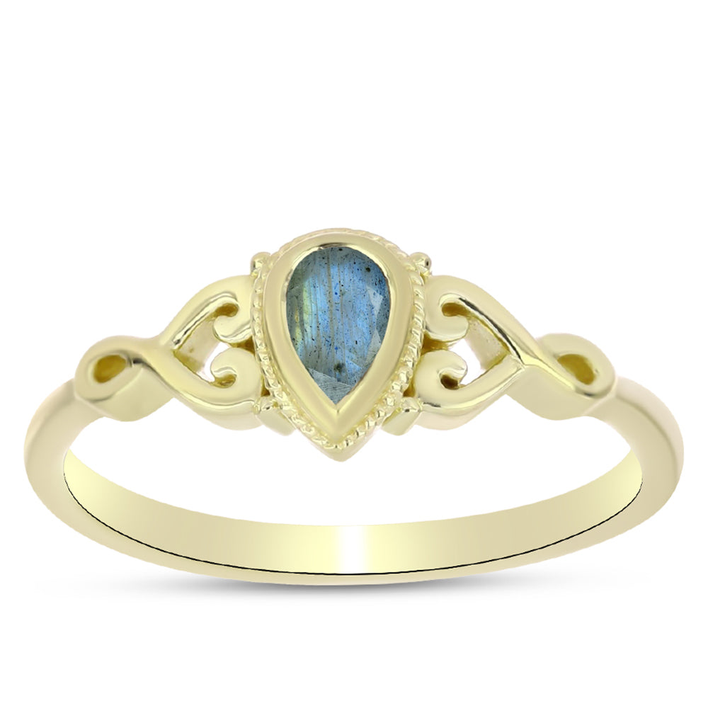 Anillo de Plata Bañada en Oro con Labradorita 3 