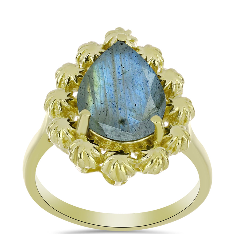 Anillo de Plata Bañada en Oro con Labradorita