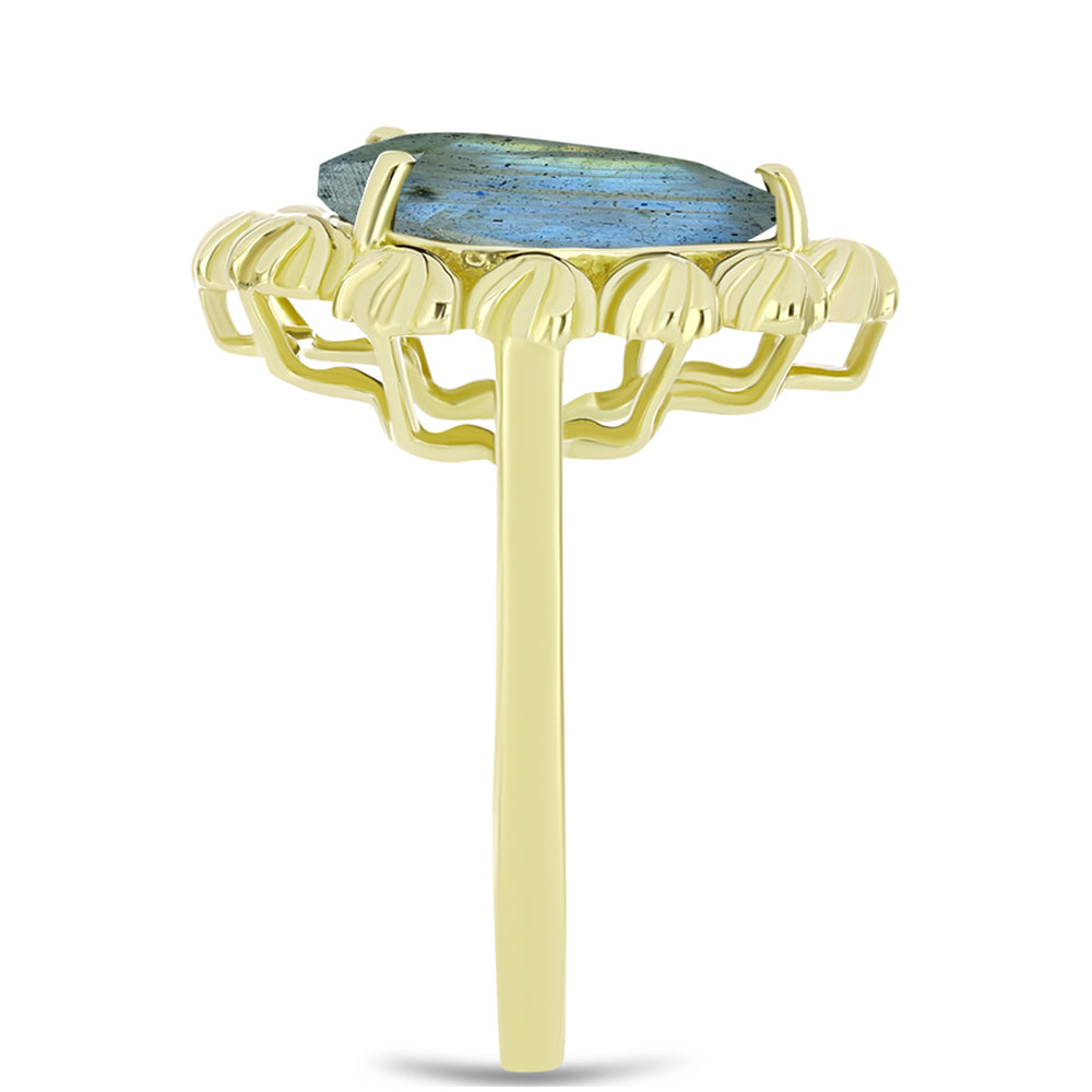 Anillo de Plata Bañada en Oro con Labradorita 4 