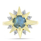 Anillo de Plata Bañada en Oro con Labradorita y Topacio Blanco
