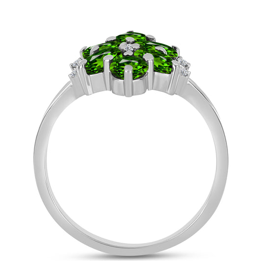 Anillo de Plata con Diópsido de Cromo y Topacio Blanco