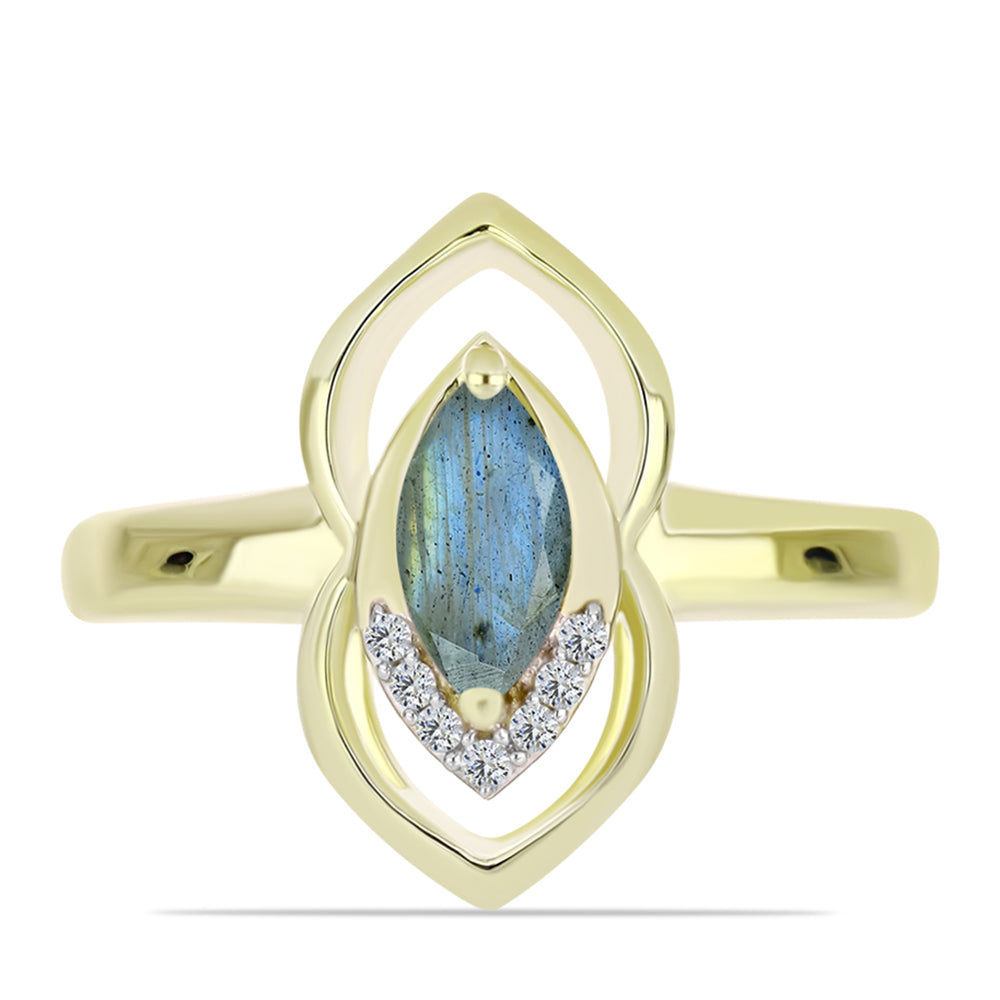 Anillo de Plata Bañada en Oro con Labradorita y Topacio Blanco 1 